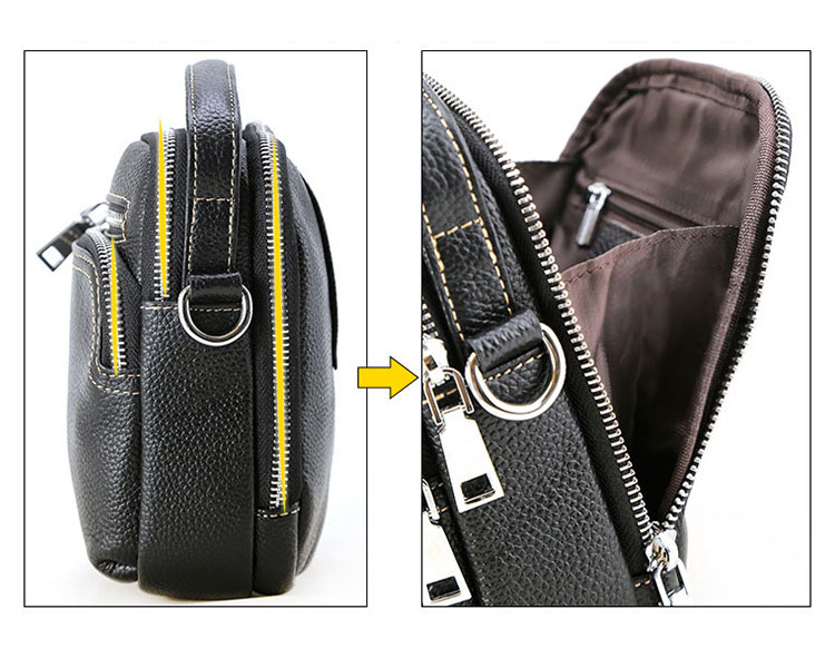 Whatna 天然 牛革ミニショルダーバッグ メンズ 3way斜め掛け 手提げバッグ 男性用 ベルト ポーチ ミニ ウエストバッグ 小型ポシェット 2室仕切 厚手 レザー 本革 横型 小さめかたかけバッグ メンズ 軽量 実用 レゼント男性 ブラック2349-8