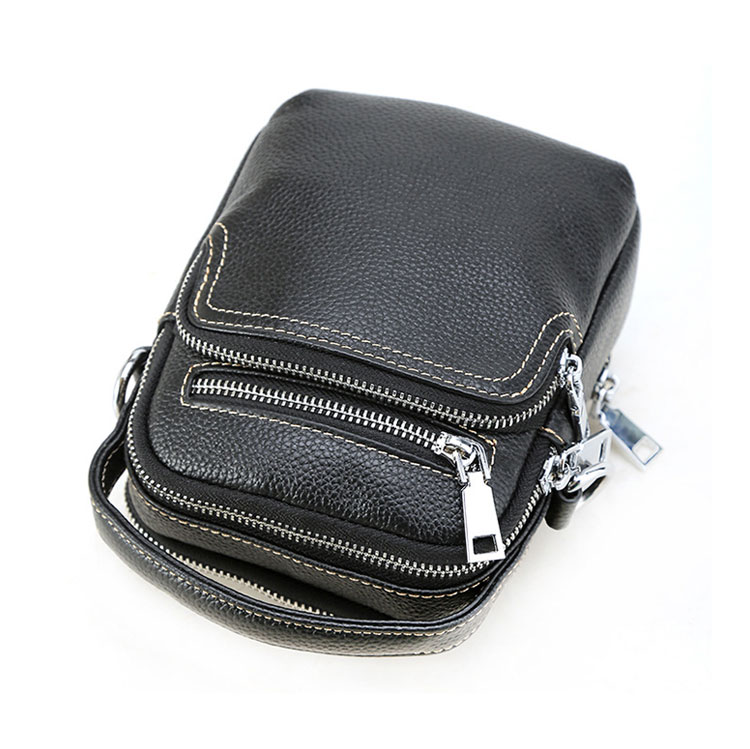 Whatna 天然 牛革ミニショルダーバッグ メンズ 3way斜め掛け 手提げバッグ 男性用 ベルト ポーチ ミニ ウエストバッグ 小型ポシェット 2室仕切 厚手 レザー 本革 横型 小さめかたかけバッグ メンズ 軽量 実用 レゼント男性 ブラック2349-5