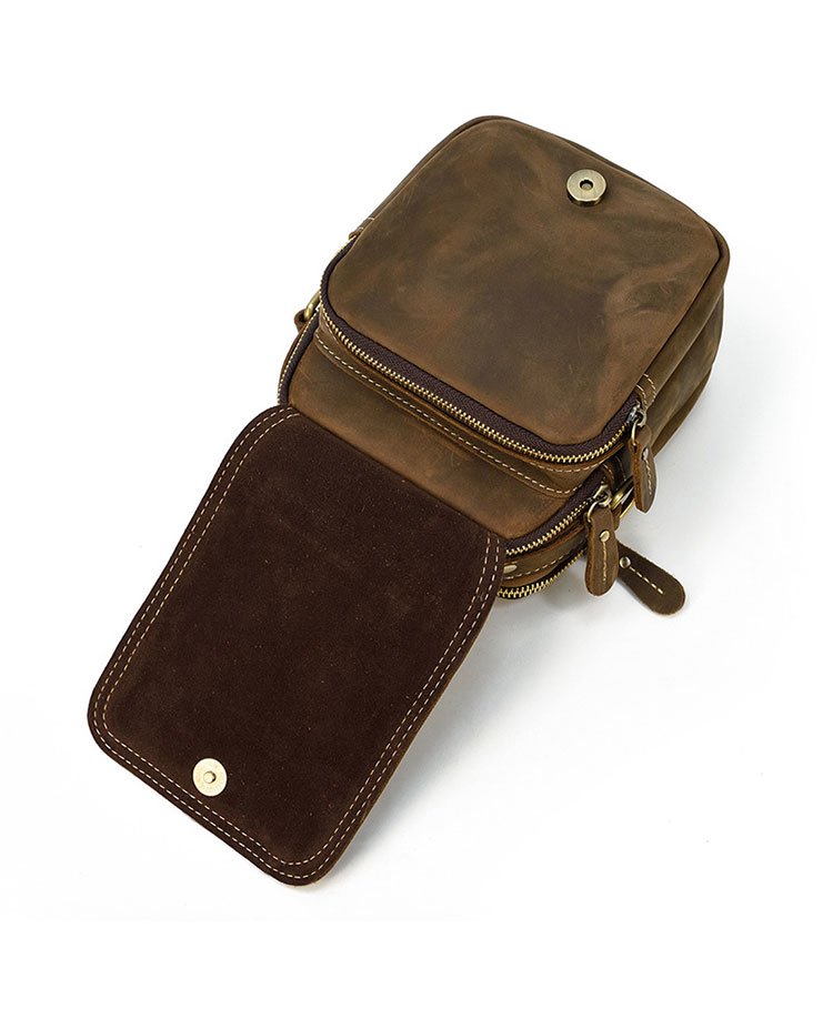 Whatna 天然 牛革ミニショルダーバッグ メンズ 3way 斜め掛け 手提げバッグ 男性用 ベルト ポーチ ミニ ウエストバッグ 小型ポシェット 2室仕切 厚手 レザー 本革 横型 小さめかたかけバッグ メンズ 軽量 実用 レゼント男性 ブラウン 9461-7