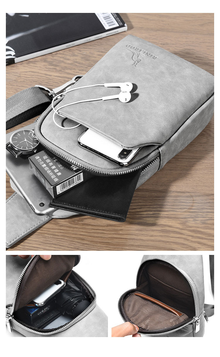 Whatna 革 斜めがけ ボディバッグ ワンショルダー メンズ イヤホン穴付き 左右付け替え可能 本 革 厚手 レザー8835-3