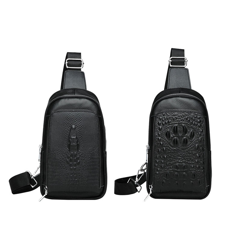 Whatna クロコダイル型押し 牛革 斜めがけ ボディバッグ ワンショルダー メンズ 左右付け替え可能  本 革 厚手  レザー66571-1