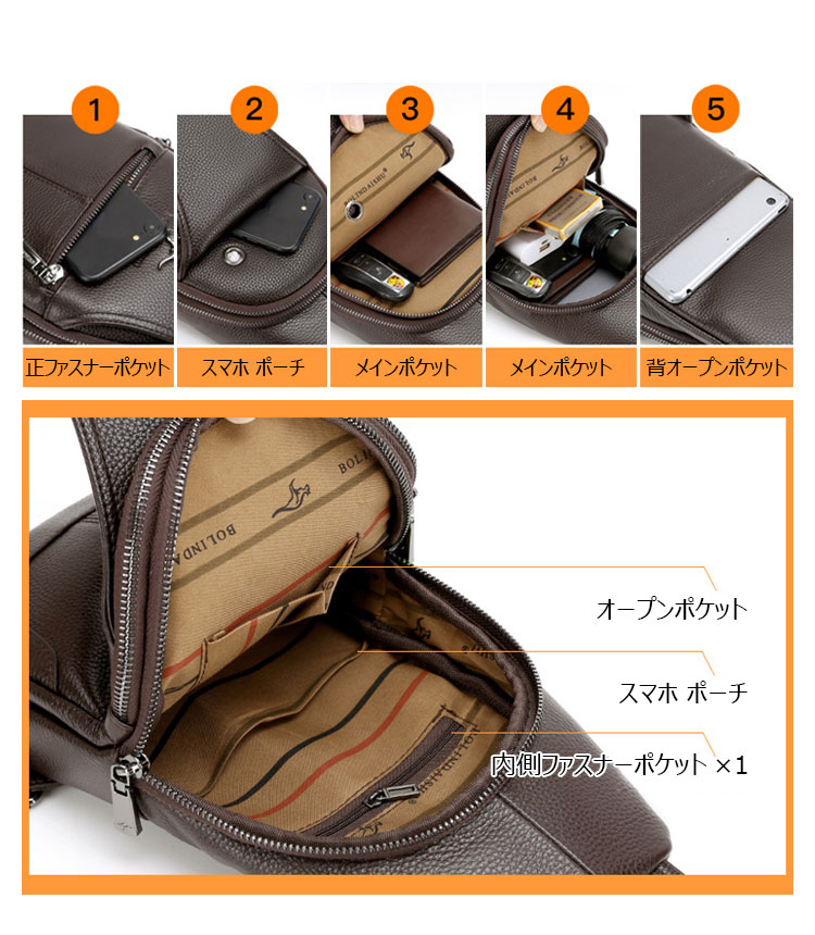 Whatna 牛革 斜めがけ ボディバッグ ワンショルダー メンズ 左右