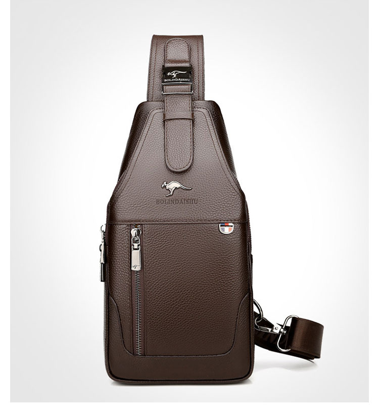 Whatna牛革 斜めがけ ボディバッグ ワンショルダー メンズ イヤホン穴付き 左右付け替え可能 本 革 厚手 レザー ブラウン 黒BL1101(A-1)-2