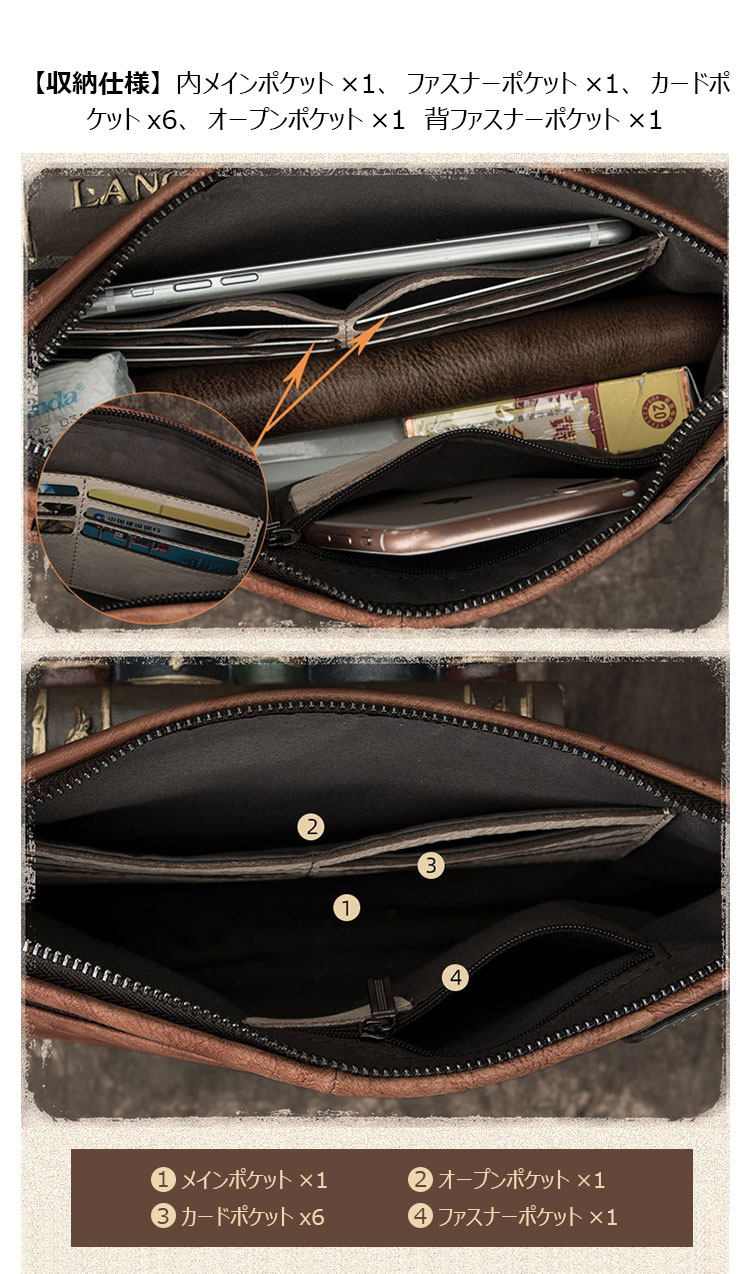 Whatna 2way 天然 牛革 セカンドバッグ メンズ クラッチ バッグ小きめ B5サイズ ipad9.7収納 本革 防水 耐磨耗 結婚式 披露宴 バッグ カジュアルフォーマル ビジネス 冠婚葬祭 バッグ 男性用 紳士用 ブラウン4442-7