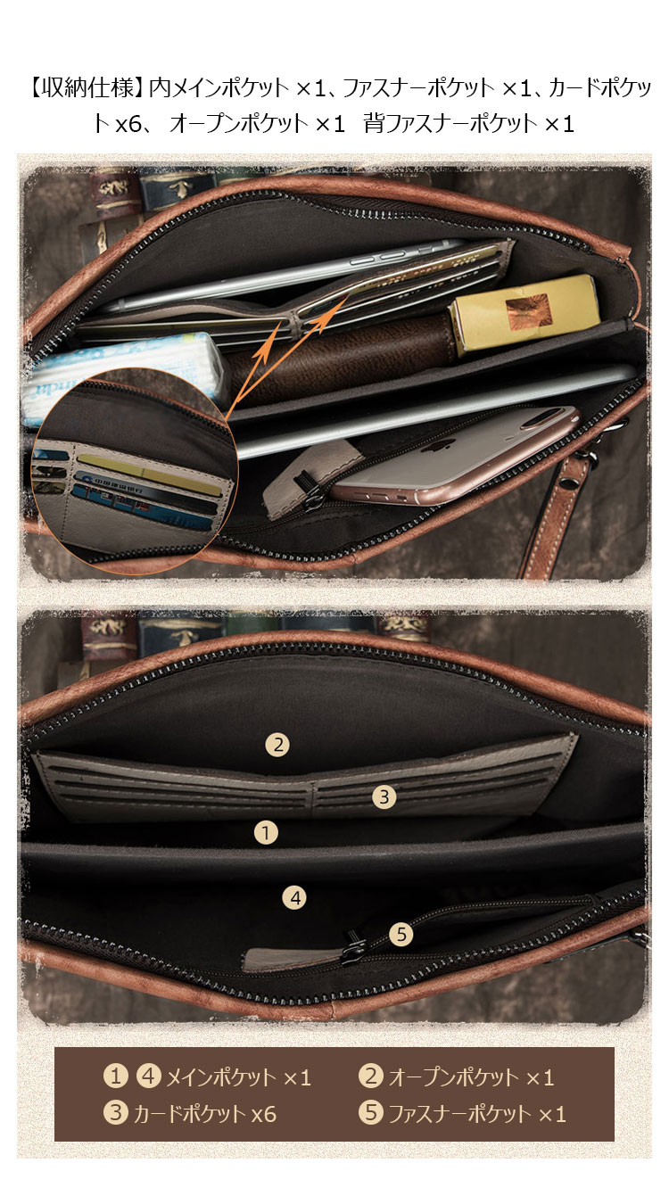 Whatna 2way 天然 牛革 セカンドバッグ メンズ クラッチ バッグ小きめ B5サイズ ipad9.7収納 本革 防水 耐磨耗 結婚式 披露宴 バッグ カジュアルフォーマル ビジネス 冠婚葬祭 バッグ 男性用 紳士用 ブラウン4438-7