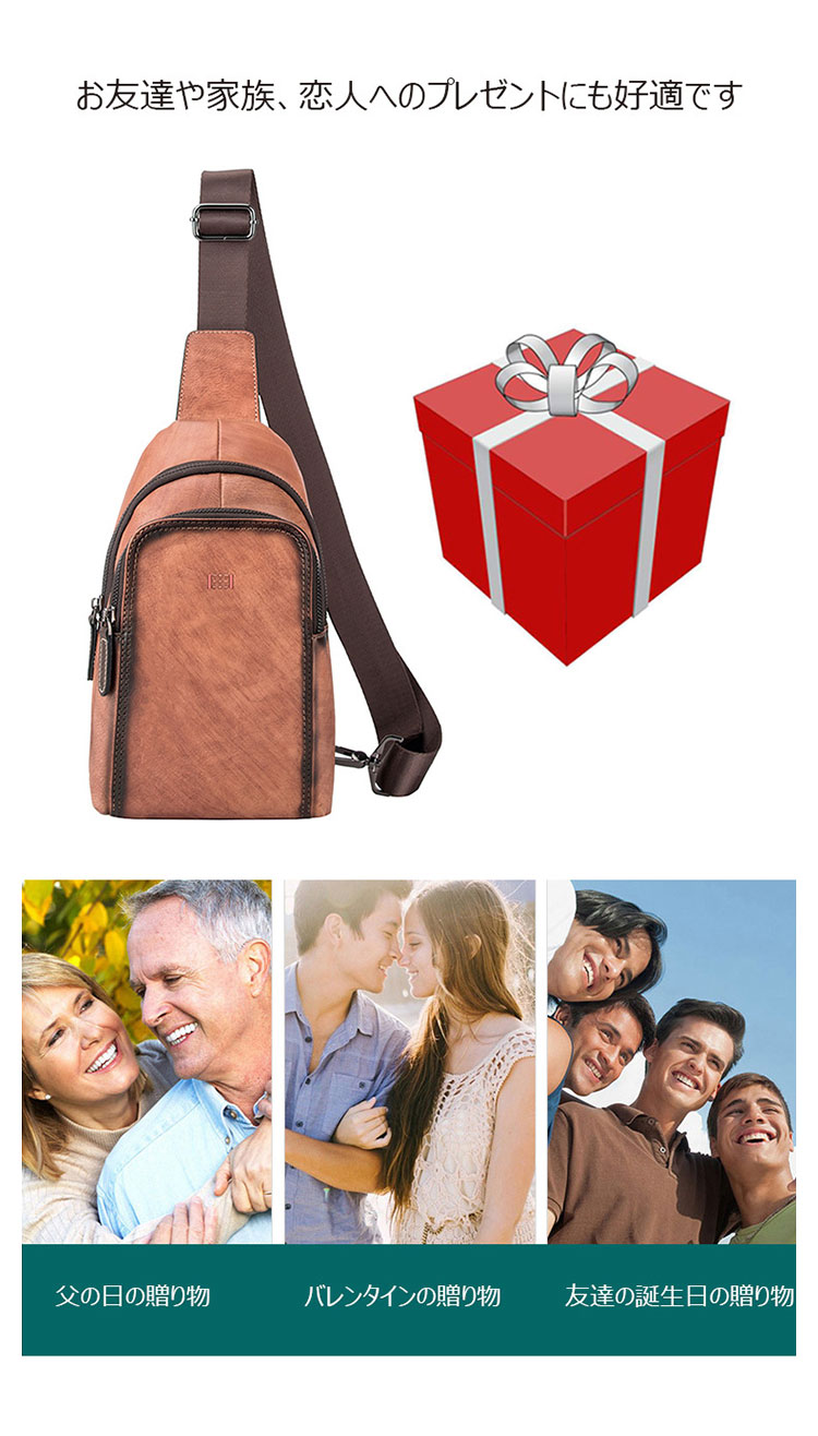 Whatna 天然牛革 斜めがけ ボディバッグ ワンショルダー メンズ  本 革 厚手  レザー ブラウン 黒4451-9