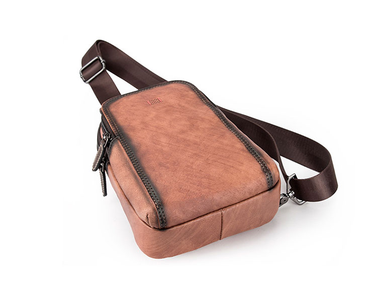 Whatna 天然牛革 斜めがけ ボディバッグ ワンショルダー メンズ  本 革 厚手  レザー ブラウン 黒4451-5