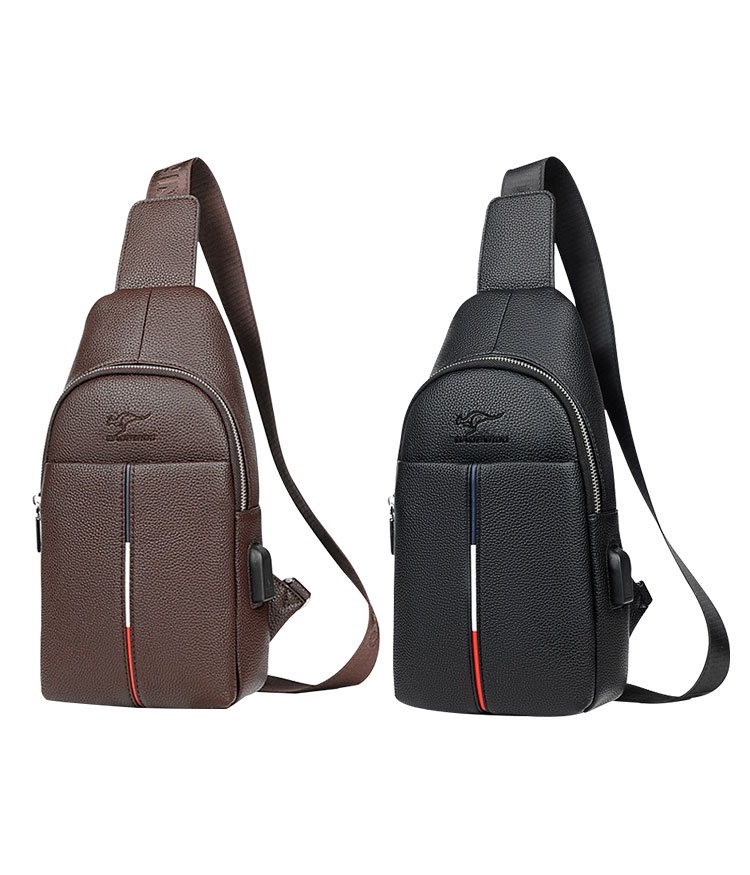 Whatna 牛革 斜めがけ ボディバッグ ワンショルダー メンズ  USBポート 付き 左右付け替え可能 本 革 厚手  レザー ブラウン 黒ZP104-1