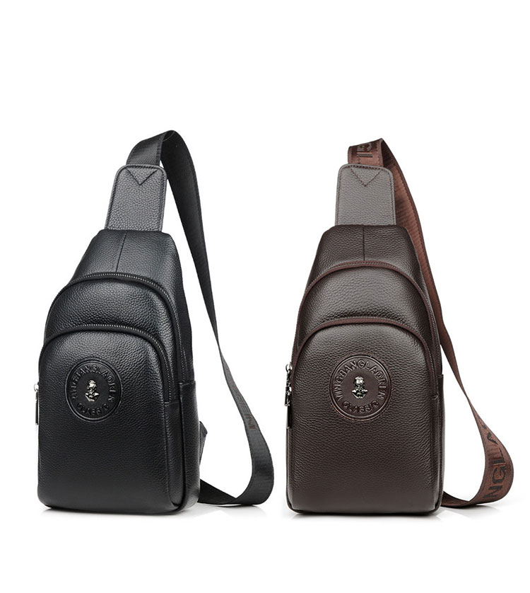 Whatna 牛革 斜めがけ ボディバッグ ワンショルダー メンズ イヤホン穴付 左右付け替え可能 本 革 厚手 レザー ブラウン 黒L606-1