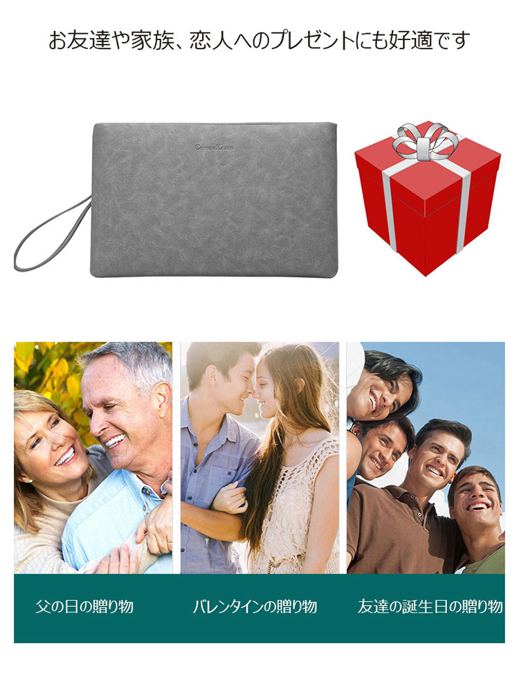 Whatna 2way 革 セカンドバッグ メンズ クラッチ バッグ 10.5インチのipad収納可B5 6枚カード収納 小銭入 ビジネス カジュアル フォーマル 冠婚葬祭 結婚式 二次会 披露宴バッグ 紳士用 男性用 グレー 黑 R4038-10