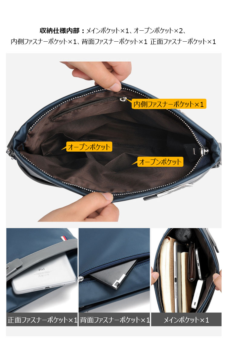 Whatna ショルダーバッグ メンズ メッセンジャーバッグ 頑丈 軽量 縦型 B5 10.5インチipad収納可 オックスフォード布 防水 耐磨耗 ビジネスバッグ 小さい 斜めがけ バッグ 男性用 紳士用 黒 ブルー  6609#-10