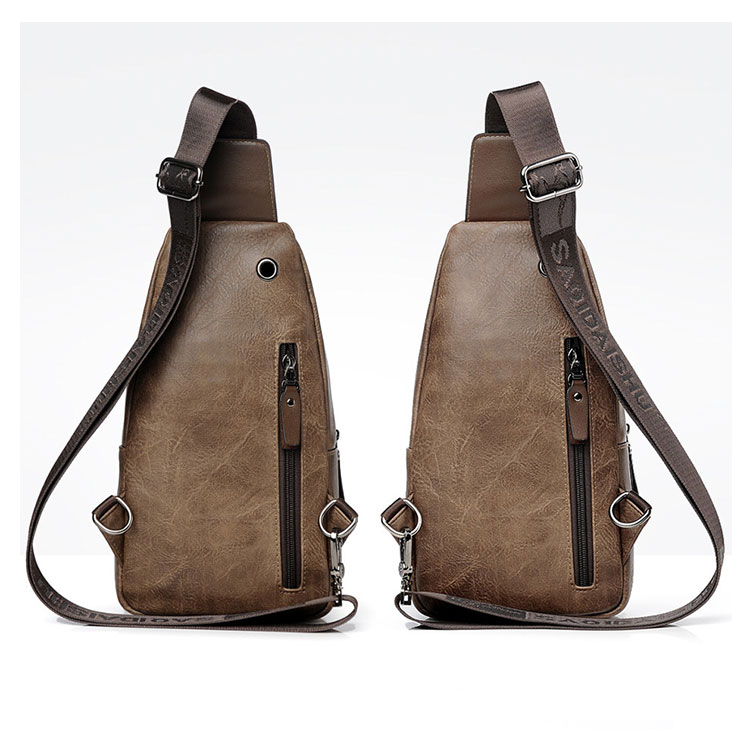 Whatna 革 斜めがけ ボディバッグ ワンショルダー メンズ イヤホン穴 付き 左右付け替え可能 本 革 厚手  レザー ブラウン 黒S6079-4