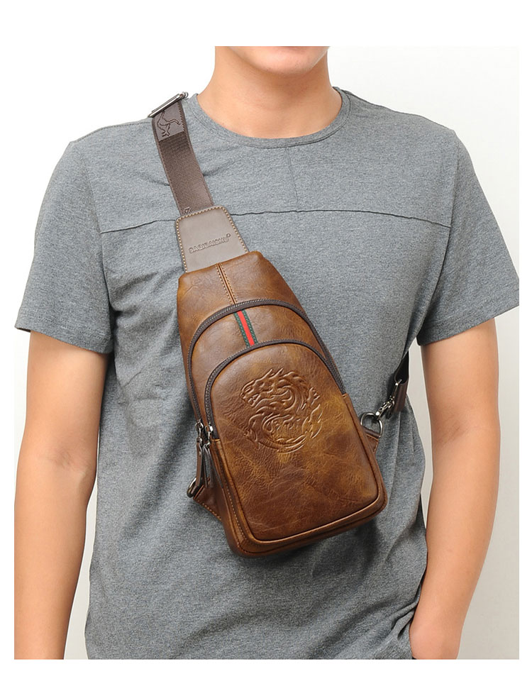 Whatna 革 斜めがけ ボディバッグ ワンショルダー メンズ イヤホン穴 付き 左右付け替え可能 本 革 厚手  レザー ブラウン 黒S6079-11