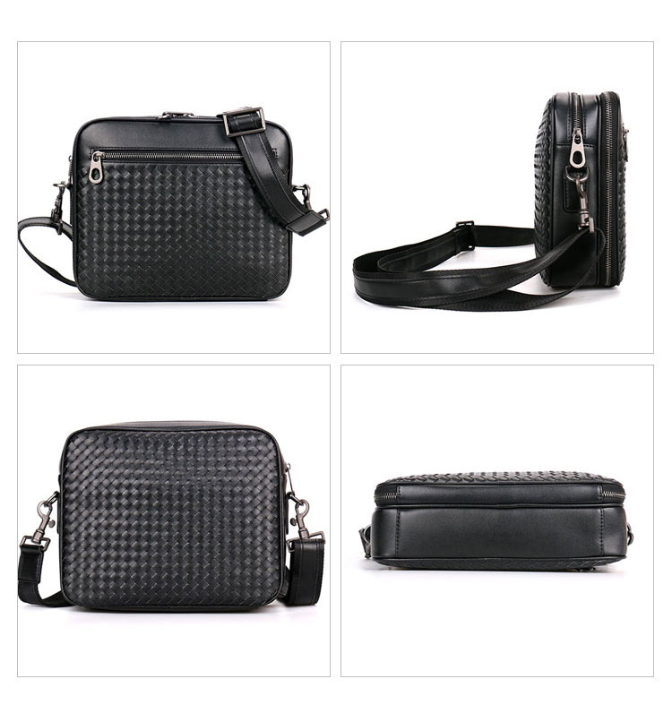 Whatna 2way手作り編み込み 牛革 セカンド バッグ メンズ ショルダーバッグ B5横型 ショルダーベルト付属 2室仕切クラッチ 肩掛け 結婚式 バッグ ビジネス フォーマル 冠婚葬祭 バッグ紳士用 男性用 黒 hs-1766-3