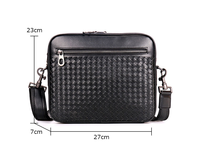 Whatna 2way手作り編み込み 牛革 セカンド バッグ メンズ ショルダーバッグ B5横型 ショルダーベルト付属 2室仕切クラッチ 肩掛け 結婚式 バッグ ビジネス フォーマル 冠婚葬祭 バッグ紳士用 男性用 黒 hs-1766-2
