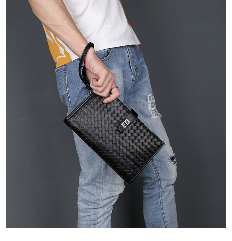 Whatna 2way 天然 牛革 手作り編み込み セカンドバッグ メンズ せかんどばっく 盗難防止 厚手 本革Mini Ipad 収納可 結婚式 バッグ フォーマル ビジネス 冠婚葬祭 バッグ 男性用 紳士用 黒 (8181)-11