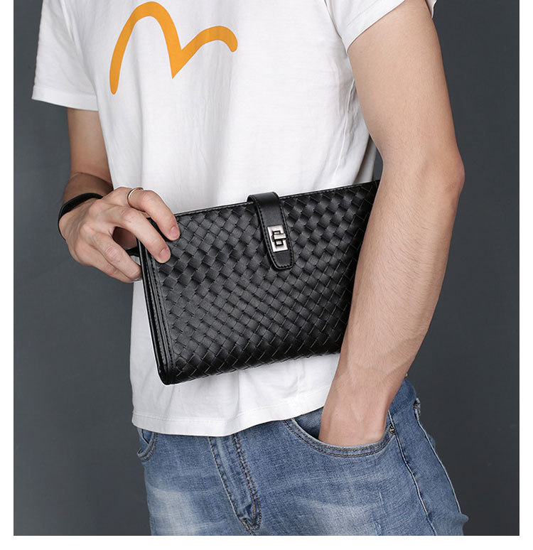 Whatna 2way 天然 牛革 手作り編み込み セカンドバッグ メンズ せかんどばっく 盗難防止 厚手 本革Mini Ipad 収納可 結婚式 バッグ フォーマル ビジネス 冠婚葬祭 バッグ 男性用 紳士用 黒 (8181)-10