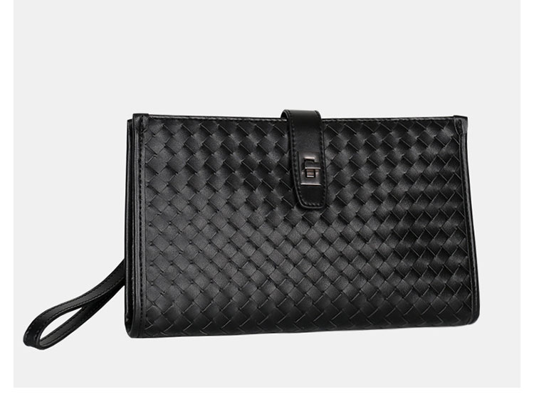 Whatna 2way 天然 牛革 手作り編み込み セカンドバッグ メンズ せかんどばっく 盗難防止 厚手 本革Mini Ipad 収納可 結婚式 バッグ フォーマル ビジネス 冠婚葬祭 バッグ 男性用 紳士用 黒 (8181)-2