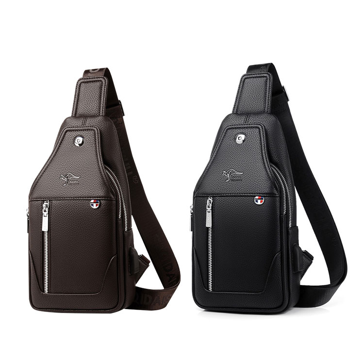 Whatna 革 斜めがけ ボディバッグ ワンショルダー メンズ  イヤホン穴付 USBポート付 左右付け替え可能 本 革 厚手  レザー ブラウン 黒S6125-1