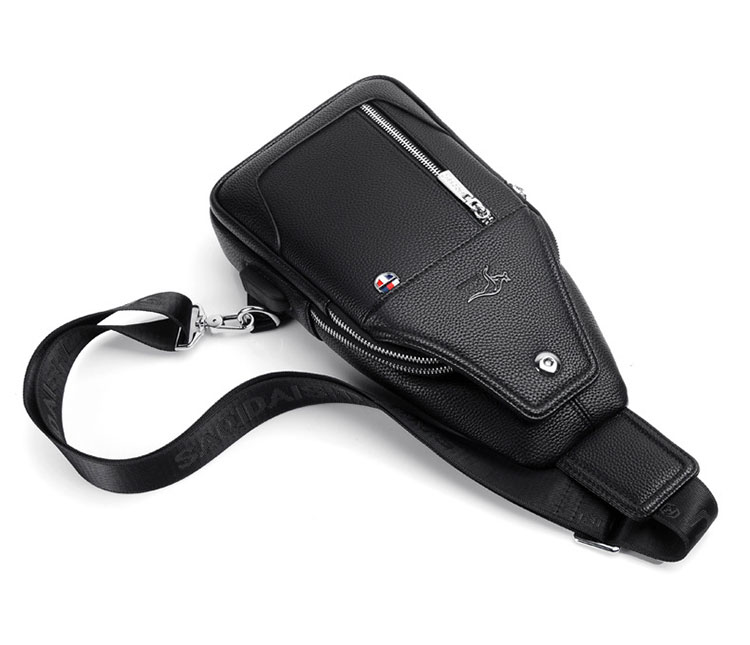 Whatna 革 斜めがけ ボディバッグ ワンショルダー メンズ  イヤホン穴付 USBポート付 左右付け替え可能 本 革 厚手  レザー ブラウン 黒S6125-5