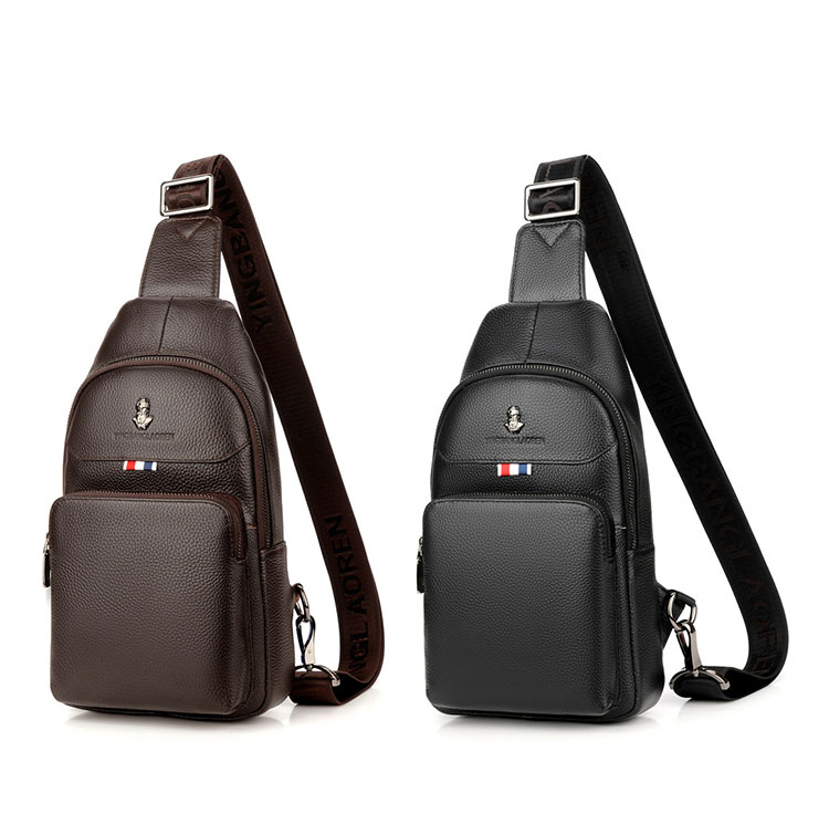 Whatna 牛革 斜めがけ ボディバッグ ワンショルダー メンズ イヤホン穴付 左右付け替え可能 本 革 厚手  レザー ブラウン 黒L1615-1