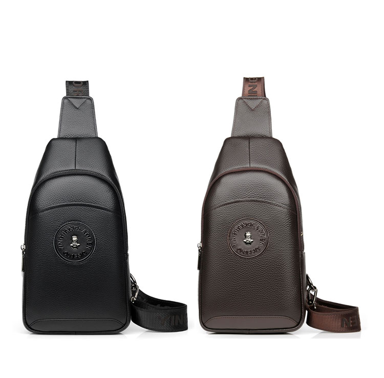 Whatna 牛革 斜めがけ ボディバッグ ワンショルダー メンズ イヤホン穴付 左右付け替え可能 本 革 厚手  レザー ブラウン 黒L605-1