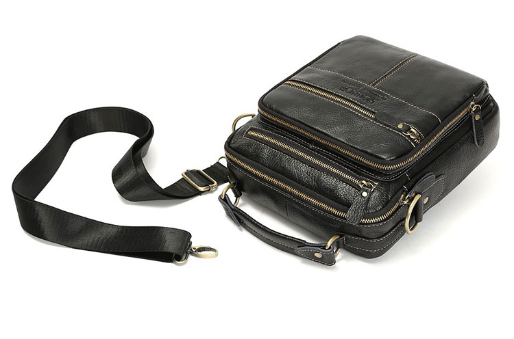 Whatna 牛革 ショルダーバッグ メンズ 2way 斜め掛け 手提げバッグ ポシェットポ 縦型 ipad 9.7収納可小さめ メッセンジャーバッグ 通学 通勤バッグ 肩掛けバッグ 自転車かばん プレゼント男性 黒 B035-4