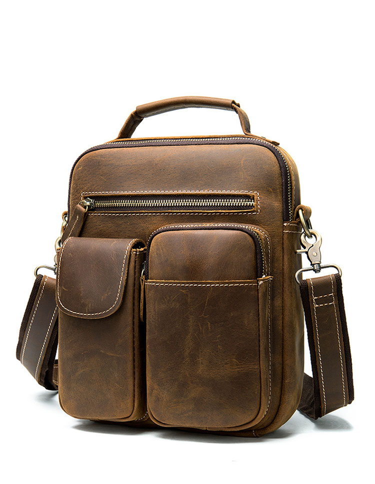 Whatna 天然牛革 ショルダーバッグ メンズ 2way 斜め掛け 手提げバッグ ポシェットポ 縦型 ipad 9.7収納可小さめ メッセンジャーバッグ 通学 通勤バッグ 肩掛けバッグ 自転車かばん プレゼント男性ブラウン 3552-1