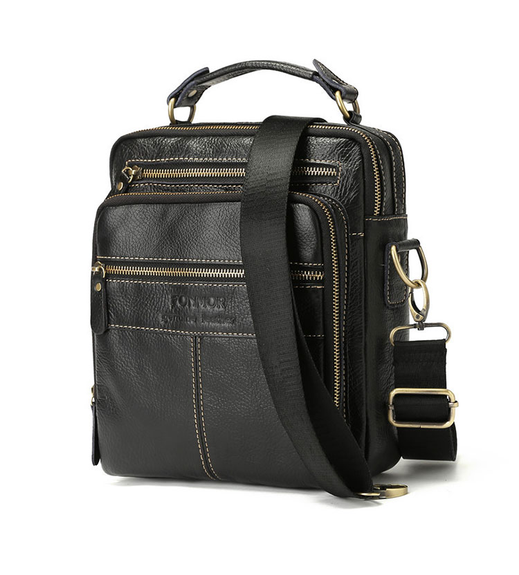 Whatna 牛革 ショルダーバッグ メンズ 2way 斜め掛け 手提げバッグ ポシェットポ 縦型 ipad 9.7収納可小さめ メッセンジャーバッグ 通学 通勤バッグ 肩掛けバッグ 自転車かばん プレゼント男性 黒 B035-2