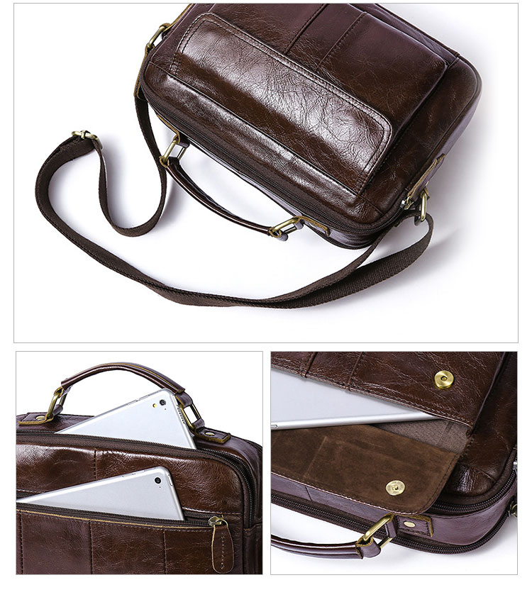 Whatna 牛革 ショルダーバッグ メンズ 2way 斜め掛け 手提げバッグ ポシェットポ 横型 2室仕切 A4 ipad 10.5収納可小さめ メッセンジャーバッグ 通学 通勤バッグ 肩掛けバッグ 自転車かばん プレゼント男性 ブラウン 8320-10