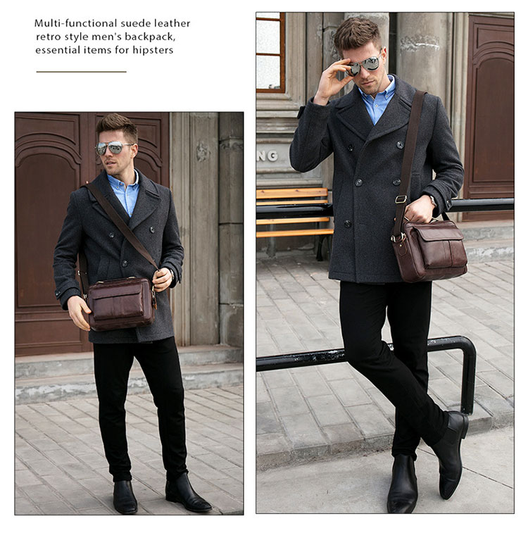 Whatna 牛革 ショルダーバッグ メンズ 2way 斜め掛け 手提げバッグ ポシェットポ 横型 2室仕切 A4 ipad 10.5収納可小さめ メッセンジャーバッグ 通学 通勤バッグ 肩掛けバッグ 自転車かばん プレゼント男性 ブラウン 8320-14