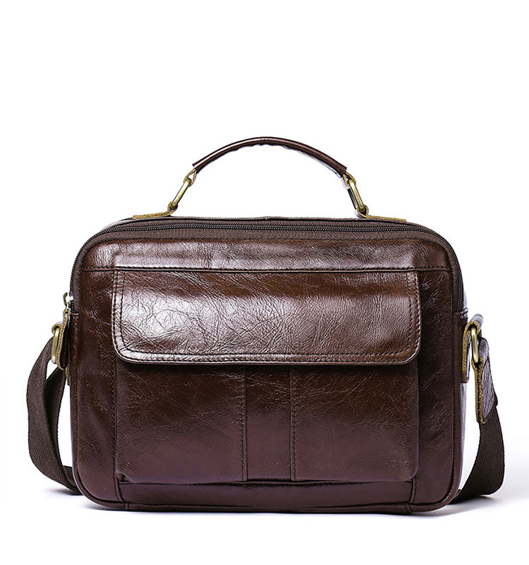 Whatna 牛革 ショルダーバッグ メンズ 2way 斜め掛け 手提げバッグ ポシェットポ 横型 2室仕切 A4 ipad 10.5収納可小さめ メッセンジャーバッグ 通学 通勤バッグ 肩掛けバッグ 自転車かばん プレゼント男性 ブラウン 8320-2