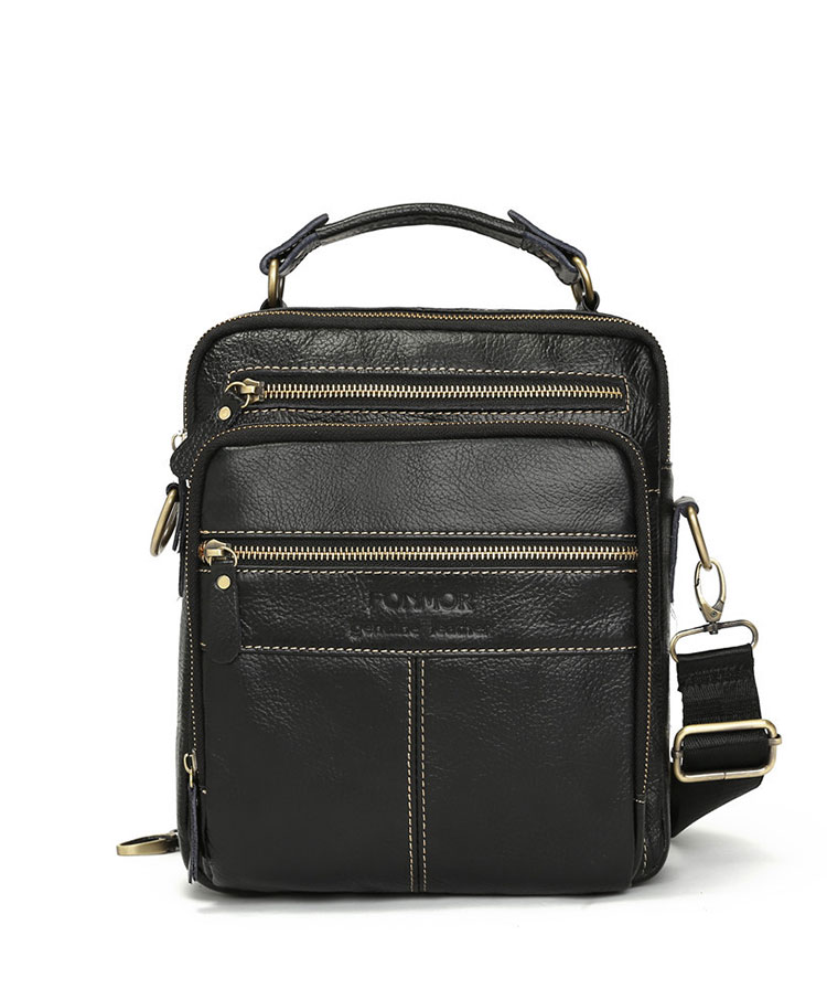 Whatna 牛革 ショルダーバッグ メンズ 2way 斜め掛け 手提げバッグ ポシェットポ 縦型 ipad 9.7収納可小さめ メッセンジャーバッグ 通学 通勤バッグ 肩掛けバッグ 自転車かばん プレゼント男性 黒 B035-1