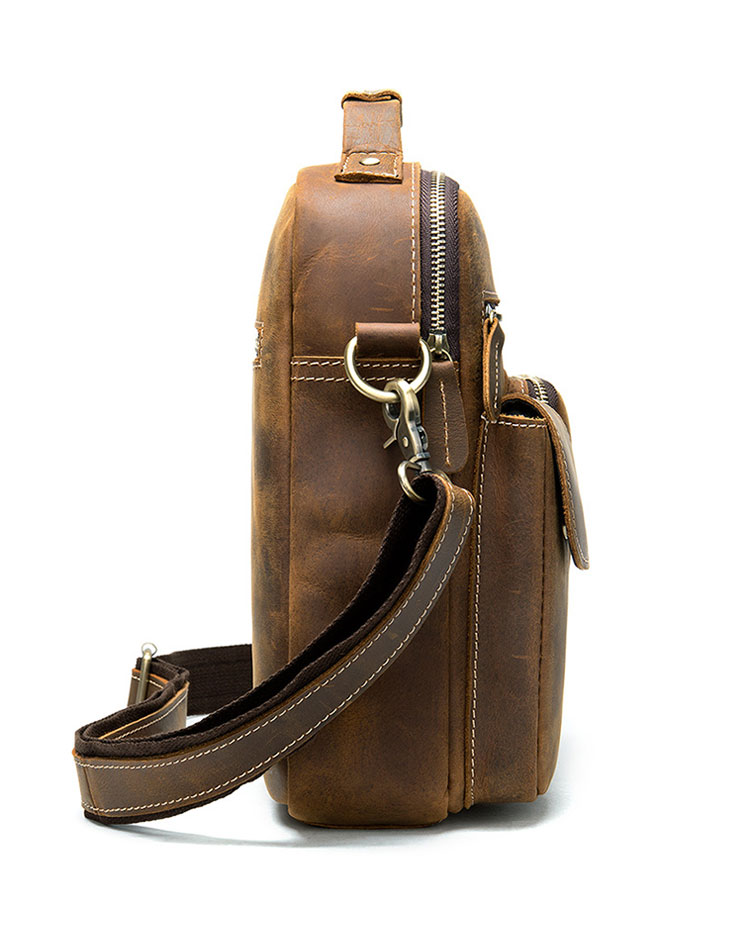 Whatna 天然牛革 ショルダーバッグ メンズ 2way 斜め掛け 手提げバッグ ポシェットポ 縦型 ipad 9.7収納可小さめ メッセンジャーバッグ 通学 通勤バッグ 肩掛けバッグ 自転車かばん プレゼント男性ブラウン 3552-2