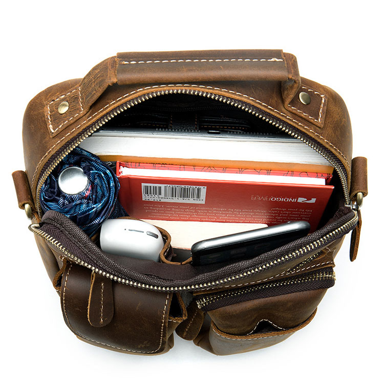 Whatna 天然牛革 ショルダーバッグ メンズ 2way 斜め掛け 手提げバッグ ポシェットポ 縦型 ipad 9.7収納可小さめ メッセンジャーバッグ 通学 通勤バッグ 肩掛けバッグ 自転車かばん プレゼント男性ブラウン 3552-7