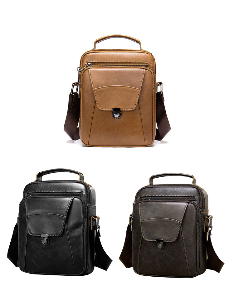 Whatna 天然 牛革 ショルダーバッグ メンズ 2way 斜め掛け 手提げバッグ ポシェットポ 縦型 防盗設計 ipad Mini収納可小さめ メッセンジャーバッグ 通学 通勤バッグ 肩掛けバッグ 自転車かばん プレゼント男性 黒  ブラウン7329-1