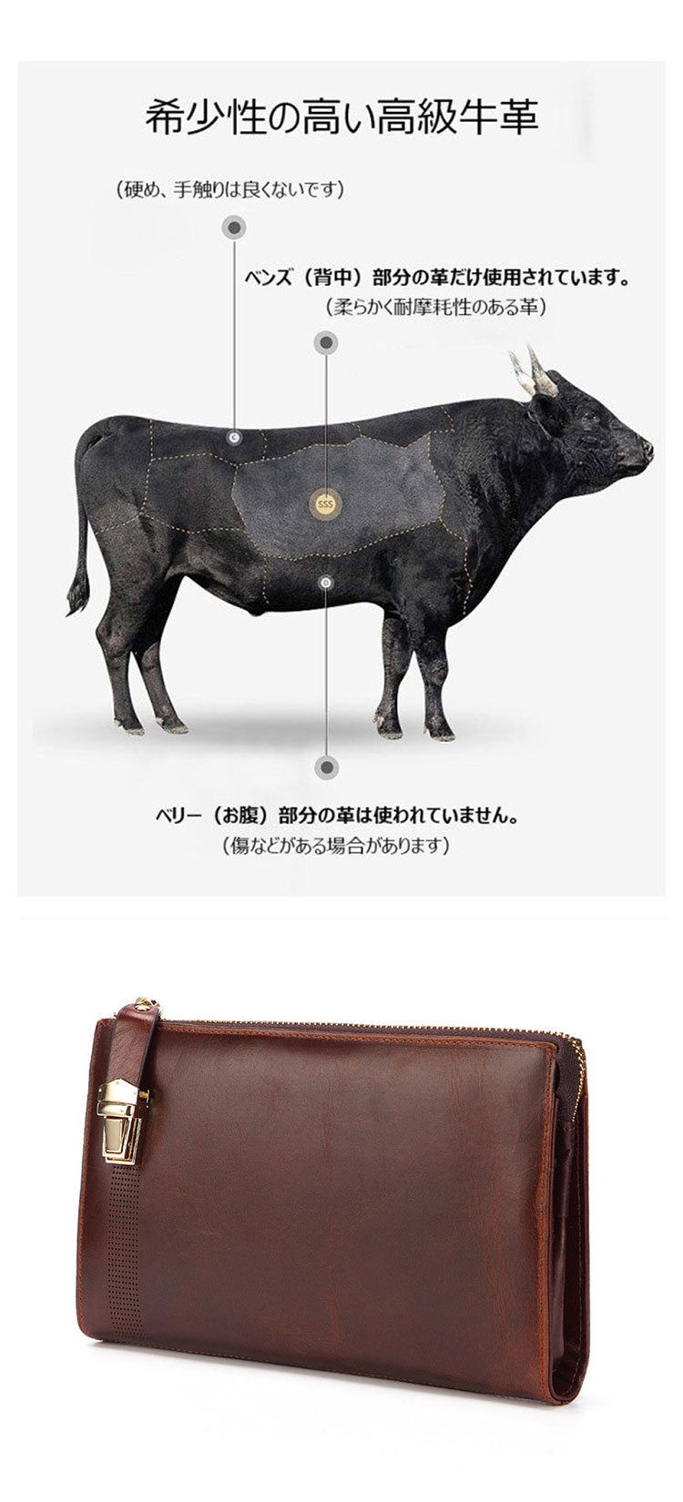 Whatna 天然 牛革 セカンドバッグ メンズ バッグ クラッチ バッグ 小さい 盗難防止機能 2室仕切 カード6枚収納厚手 本 革 レザー 結婚式 バッグ フォーマル ビジネス 冠婚葬祭 バッグ 男性用 紳士用 (9040)-6