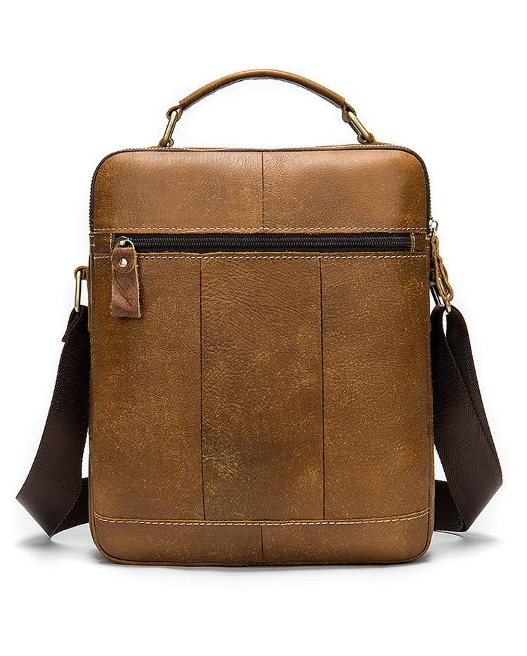 Whatna 牛革 ショルダーバッグ メンズ 2way 斜め掛け 手提げバッグ ポシェットポ 縦型 2室仕切 ipad 10.5収納可小さめ メッセンジャーバッグ 通学 通勤バッグ 肩掛けバッグ 自転車かばん プレゼント男性 ブラウン8605-3