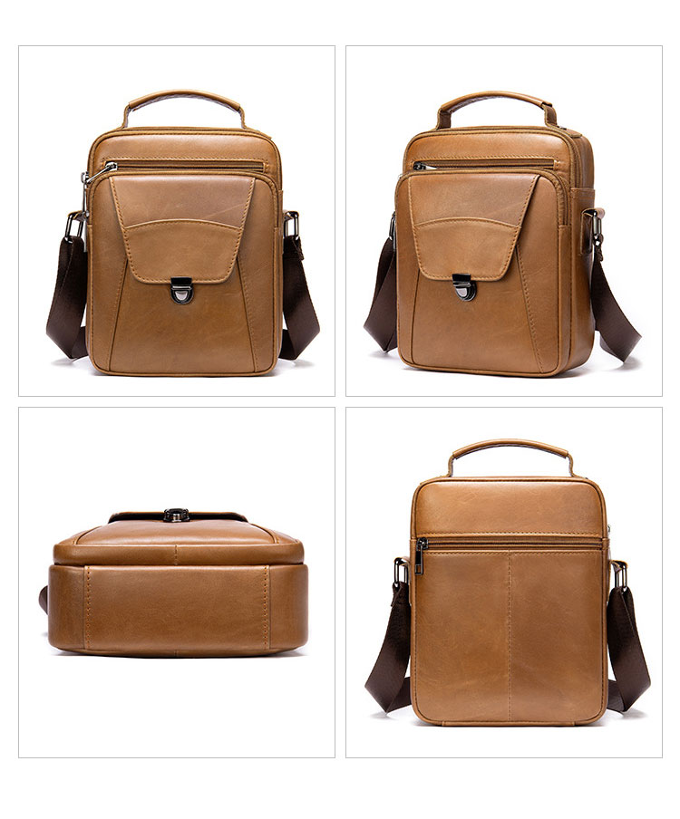 Whatna 天然 牛革 ショルダーバッグ メンズ 2way 斜め掛け 手提げバッグ ポシェットポ 縦型 防盗設計 ipad Mini収納可小さめ メッセンジャーバッグ 通学 通勤バッグ 肩掛けバッグ 自転車かばん プレゼント男性 黒  ブラウン7329-2