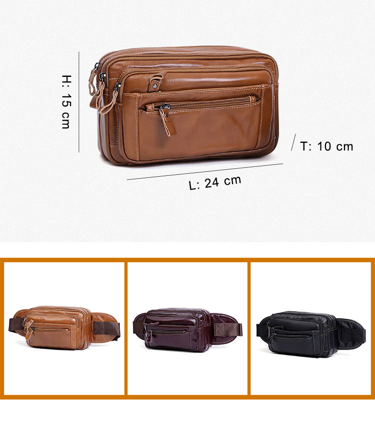 Whatna 3way 天然牛革 ボディバッグ・ワンショルダーバッグ メンズ ウエストポーチ  本 革 厚手 レザー  斜め掛けバッグ スポーツバッグ 自転車 カジュアル 遠足 旅行 通勤 通学 黒（6500）-1