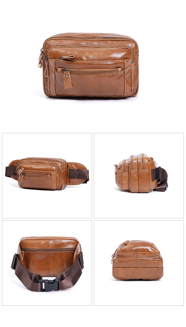 Whatna 3way 天然牛革 ボディバッグ・ワンショルダーバッグ メンズ ウエストポーチ  本 革 厚手 レザー  斜め掛けバッグ スポーツバッグ 自転車 カジュアル 遠足 旅行 通勤 通学 黒（6500）-2