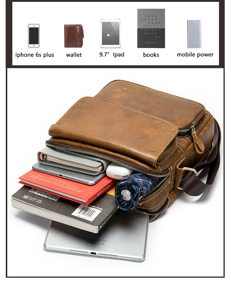 Whatna 牛革 ショルダーバッグ メンズ 2way 斜め掛け 手提げバッグ ポシェットポ 縦型 2室仕切 ipad 10.5収納可小さめ メッセンジャーバッグ 通学 通勤バッグ 肩掛けバッグ 自転車かばん プレゼント男性 ブラウン8605-8