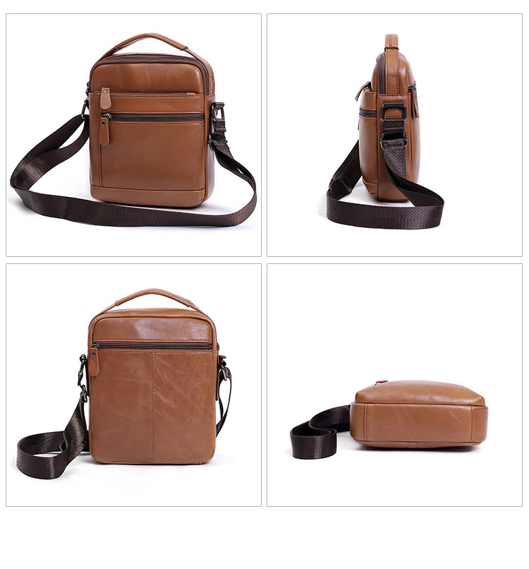 Whatna 牛革 ショルダーバッグ メンズ 2way 斜め掛け 手提げバッグ ポシェットポ 縦型 ipad Mini収納可小さめ メッセンジャーバッグ 通学 通勤バッグ 肩掛けバッグ 自転車かばん プレゼント男性ブラウン 6502-2