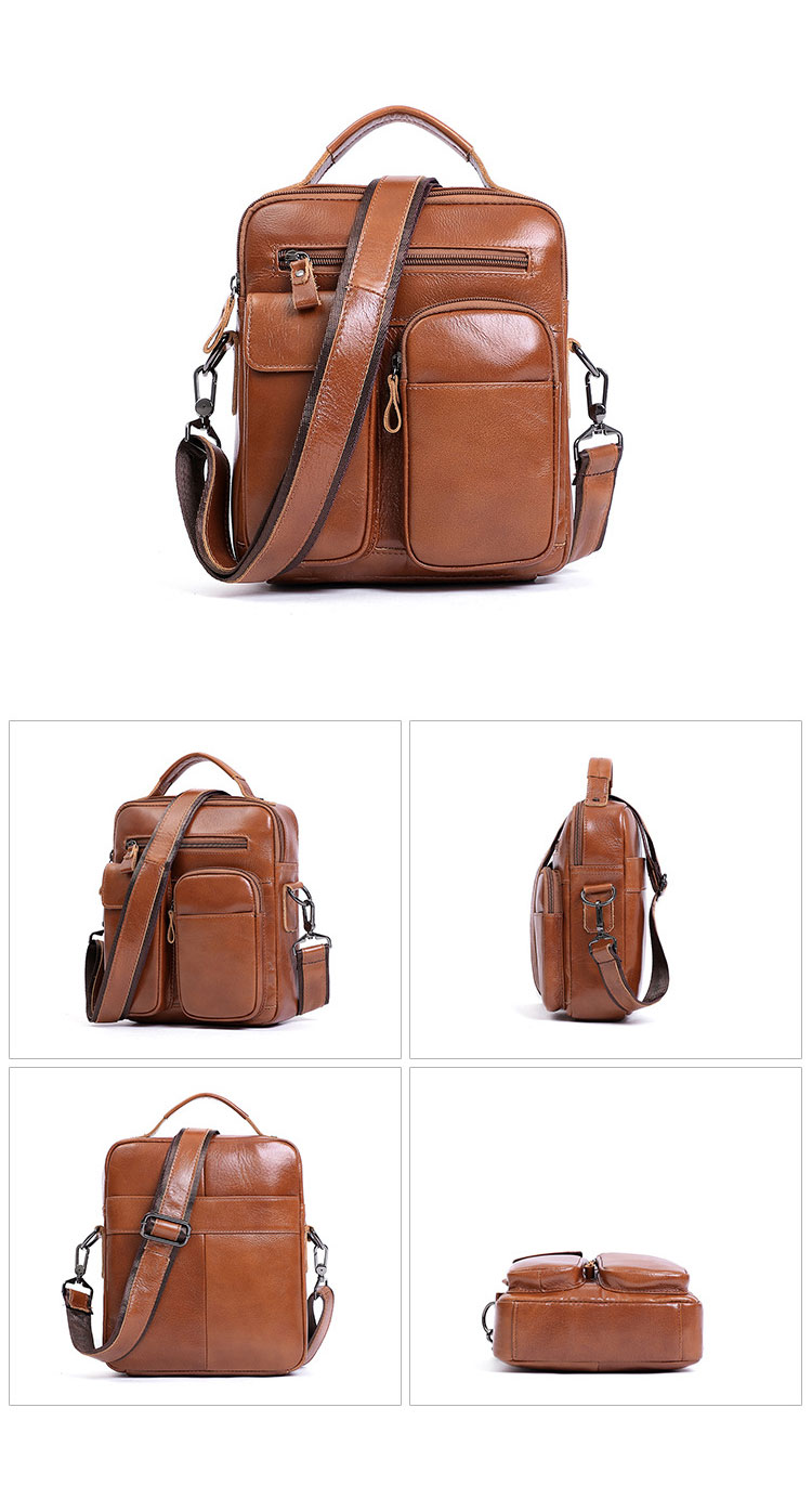 Whatna 牛革 ショルダーバッグ メンズ 2way 斜め掛け 手提げバッグ ポシェットポ 縦型 ipad 9.7収納可 小さめ メッセンジャーバッグ 通学 通勤バッグ 肩掛けバッグ 自転車かばん プレゼント男性ブラウン 6511-2