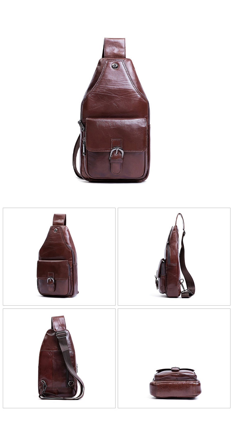 Whatna 牛革 斜めがけ ボディバッグ ワンショルダー メンズ 左右付け替え可能 本革 厚手 レザー ブラウン 6506-1