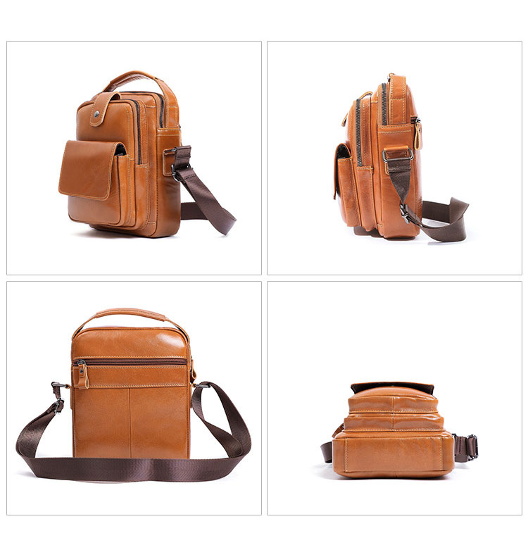 Whatna 牛革 ショルダーバッグ メンズ 2way 斜め掛け 手提げバッグ ポシェットポ 縦型 ipad Mini収納可小さめ メッセンジャーバッグ 通学 通勤バッグ 肩掛けバッグ 自転車かばん プレゼント男性ブラウン 6509-2