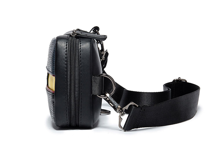 Whatna 革 ミニ ショルダーバッグ メンズ 3way 斜め掛け セカンド バッグ ボディーバッグ 胸バッグ ダブルファスナー L字 小さめ メッセンジャーバッグ 通学 通勤バッグ プレゼント男性 黒(Z4088)-3