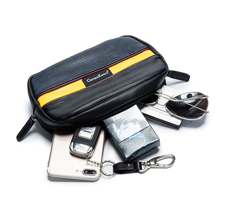 Whatna 革 ミニ ショルダーバッグ メンズ 3way 斜め掛け セカンド バッグ ボディーバッグ 胸バッグ ダブルファスナー L字 小さめ メッセンジャーバッグ 通学 通勤バッグ プレゼント男性 黒(Z4088)-8