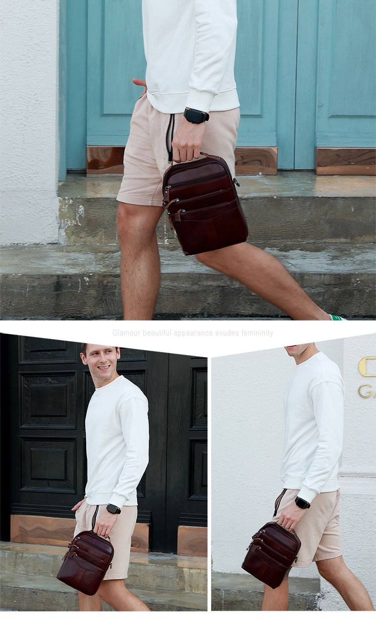 Whatna 牛革 ショルダーバッグ メンズ 2way 斜め掛け 手提げバッグ ポシェットポ 縦型 ipad Mini収納可小さめ メッセンジャーバッグ 通学 通勤バッグ 肩掛けバッグ 自転車かばん プレゼント男性ブラウン 6508-7