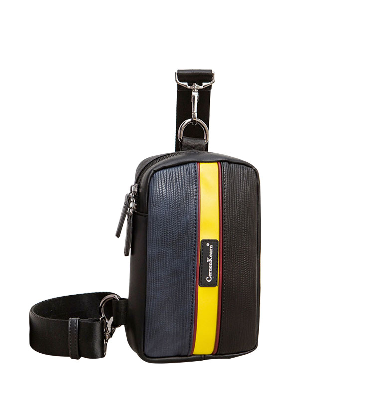 Whatna 革 ミニ ショルダーバッグ メンズ 3way 斜め掛け セカンド バッグ ボディーバッグ 胸バッグ ダブルファスナー L字 小さめ メッセンジャーバッグ 通学 通勤バッグ プレゼント男性 黒(Z4088)-5